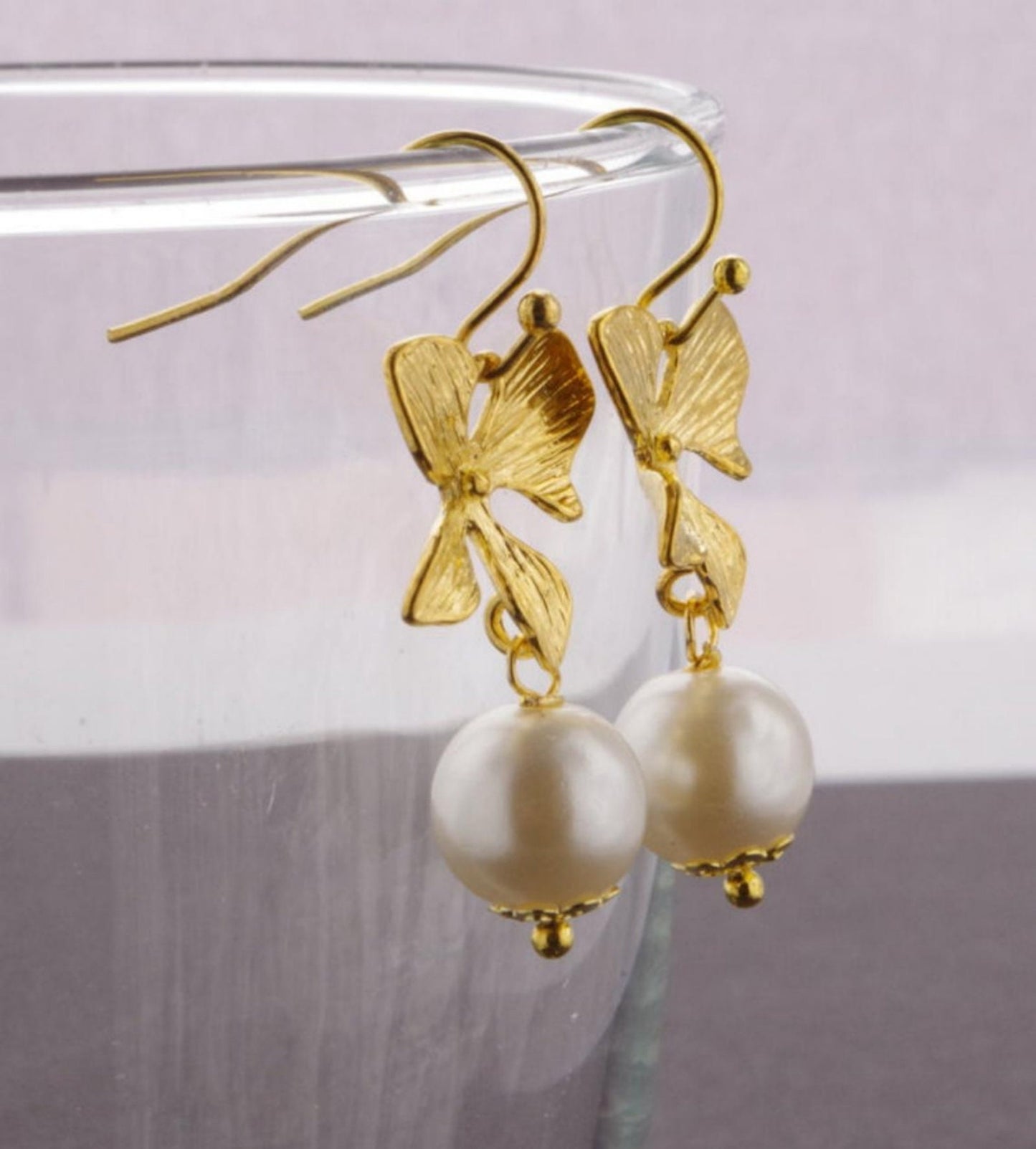Gold orchid earrings with pearls. Flowers jewelry Bridal gift Wedding earrings Mothers day gift for women