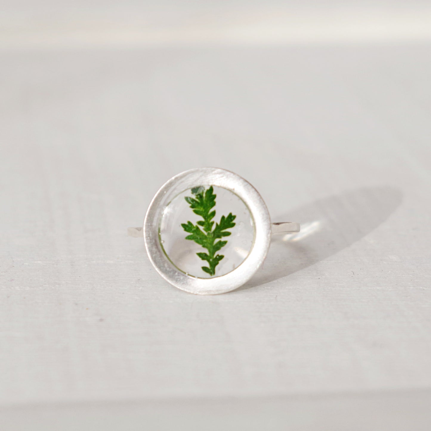 Pressed fern silver rings for women  Botanical jewelry Minimalist Adjustable Ring Terrarium jewelry Circle ring Christmas gift for mom
