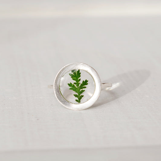 Pressed fern silver rings for women  Botanical jewelry Minimalist Adjustable Ring Terrarium jewelry Circle ring Christmas gift for mom