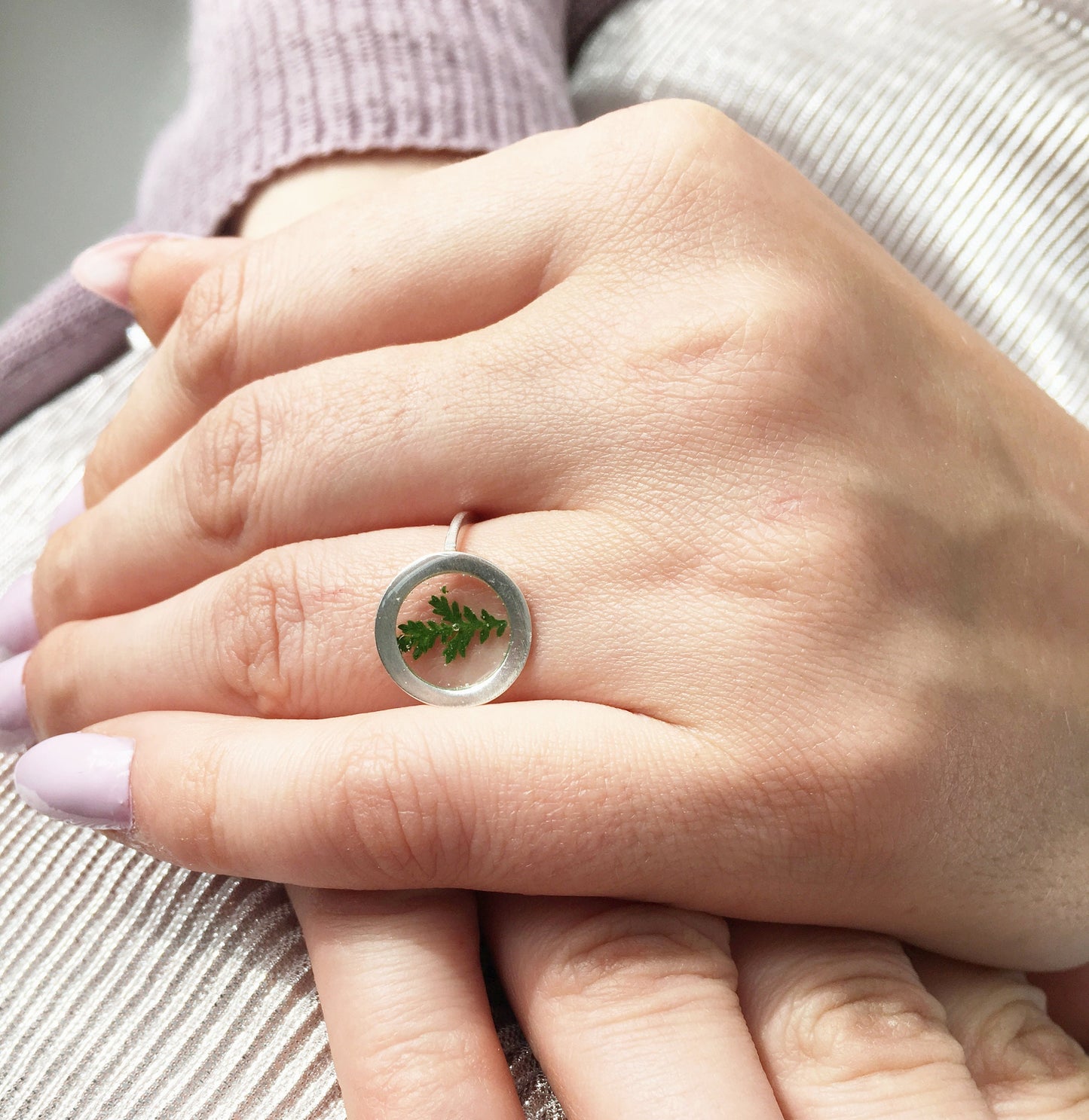 Pressed fern silver rings for women  Botanical jewelry Minimalist Adjustable Ring Terrarium jewelry Circle ring Christmas gift for mom