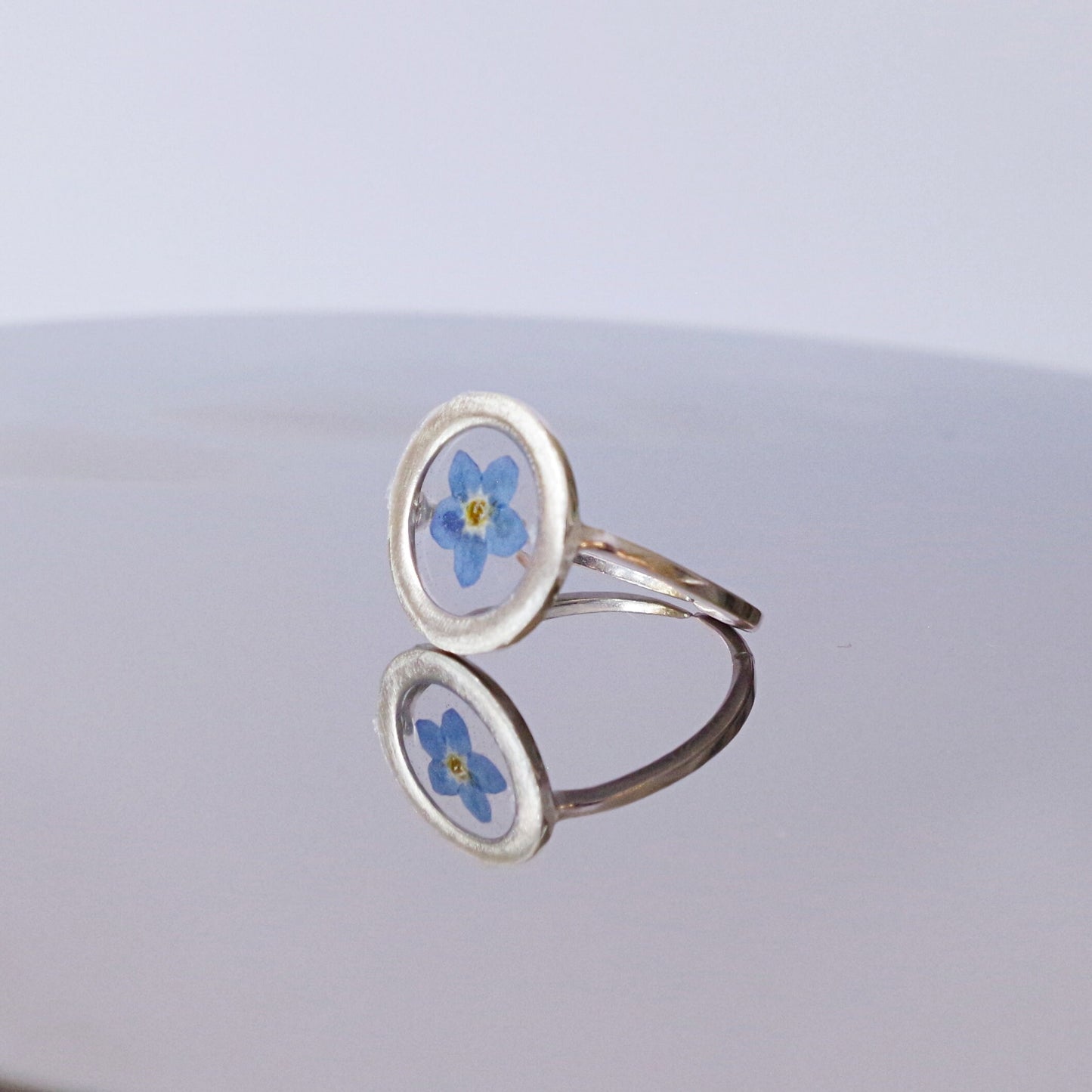 Blue Flower Ring Real Forget me not jewelry Adjustable silver ring Pressed blue flower jewelry Minimalist gift for her Myosotis