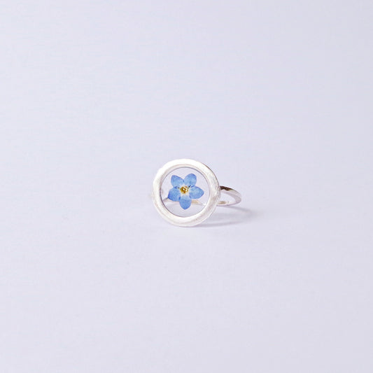 Blue Flower Ring Real Forget me not jewelry Adjustable silver ring Pressed blue flower jewelry Minimalist gift for her Myosotis