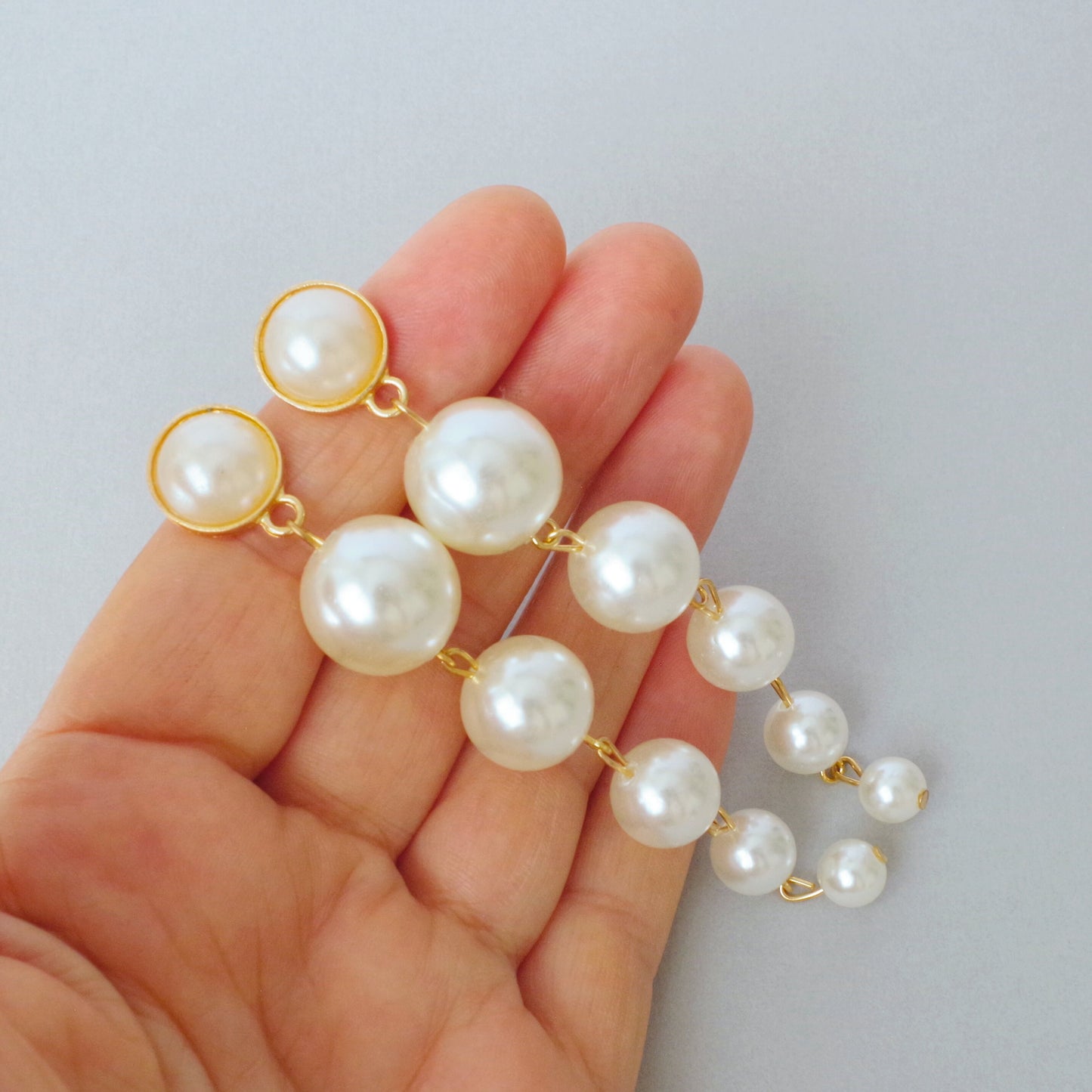 Long pearl drop earrings , Statement earrings,  Bridesmaid earrings,  Unique gifts , Graduated Pearl Cascade Earrings