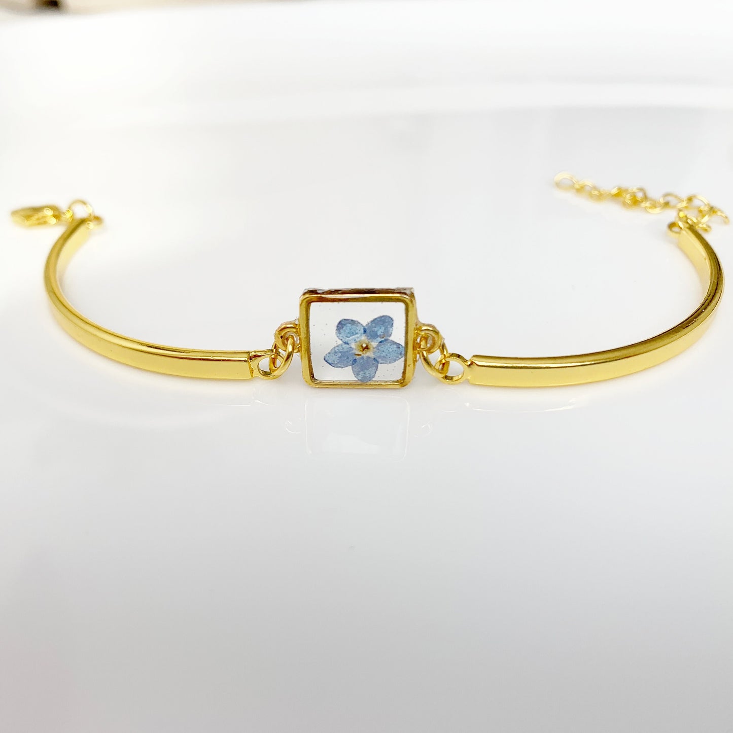 Forget me not bracelet  Pressed flower jewelry  Real flower bracelet Bridesmaid Gift  Remembrance Gift Botanical  Natural