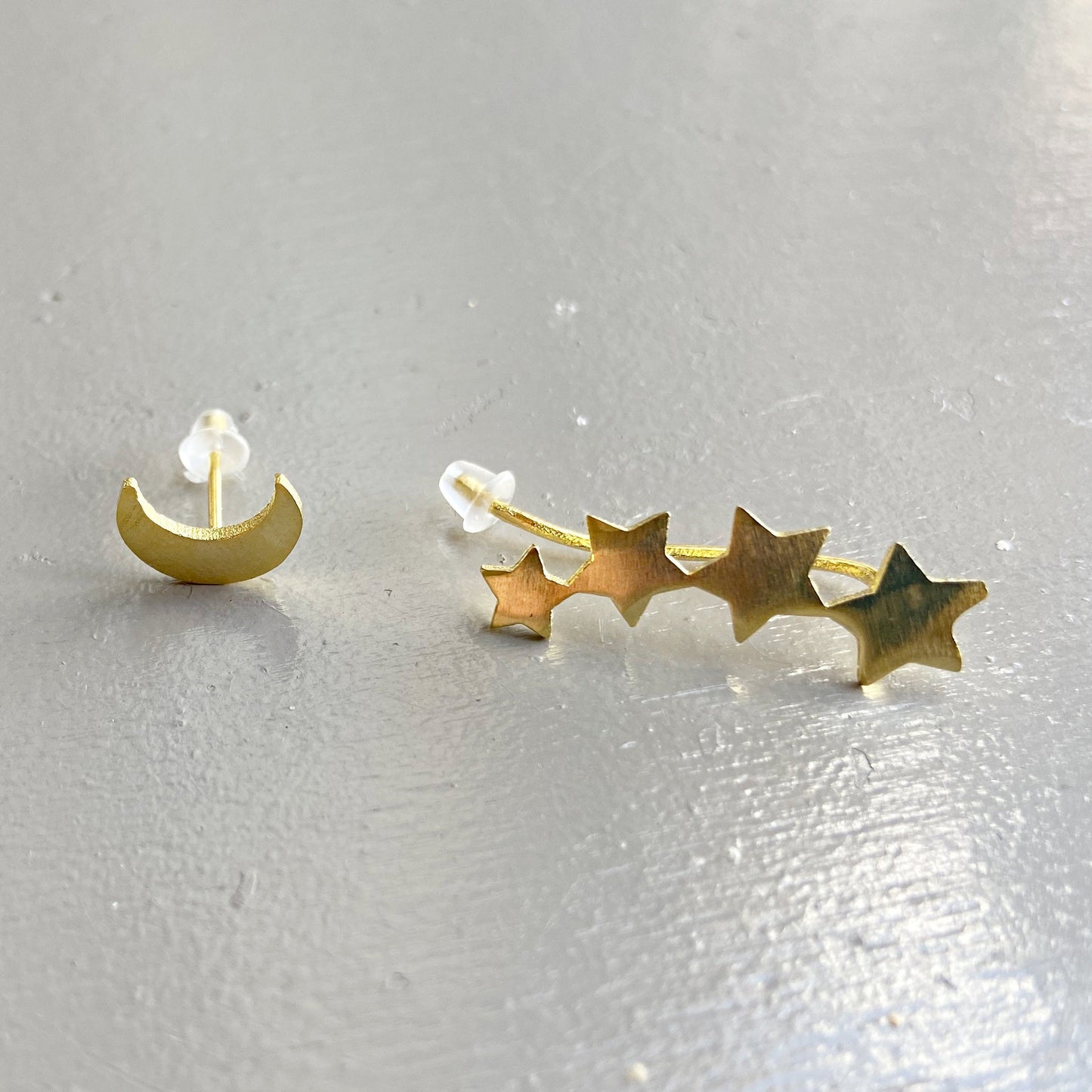 Crescent Moon Stud and Stars Ear Climber Mismatched stud earrings Asymmetrical Mix and match small star Unique gifts for women friends