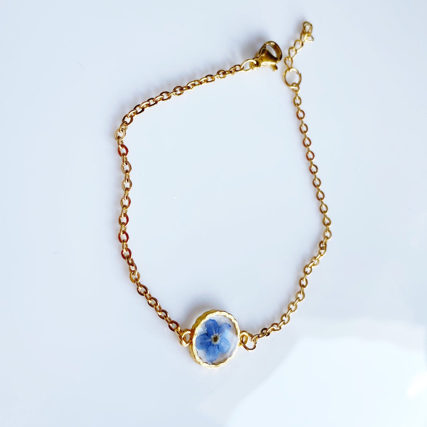 Blue flower in resin gold  bracelet  for women  Flower Forget me not handmade jewelry Christmas gift for her Bridesmaid gift
