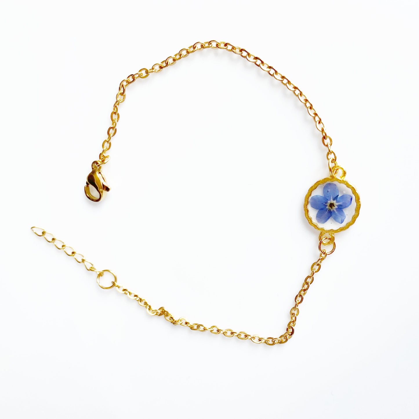 Blue flower in resin gold  bracelet  for women  Flower Forget me not handmade jewelry Christmas gift for her Bridesmaid gift
