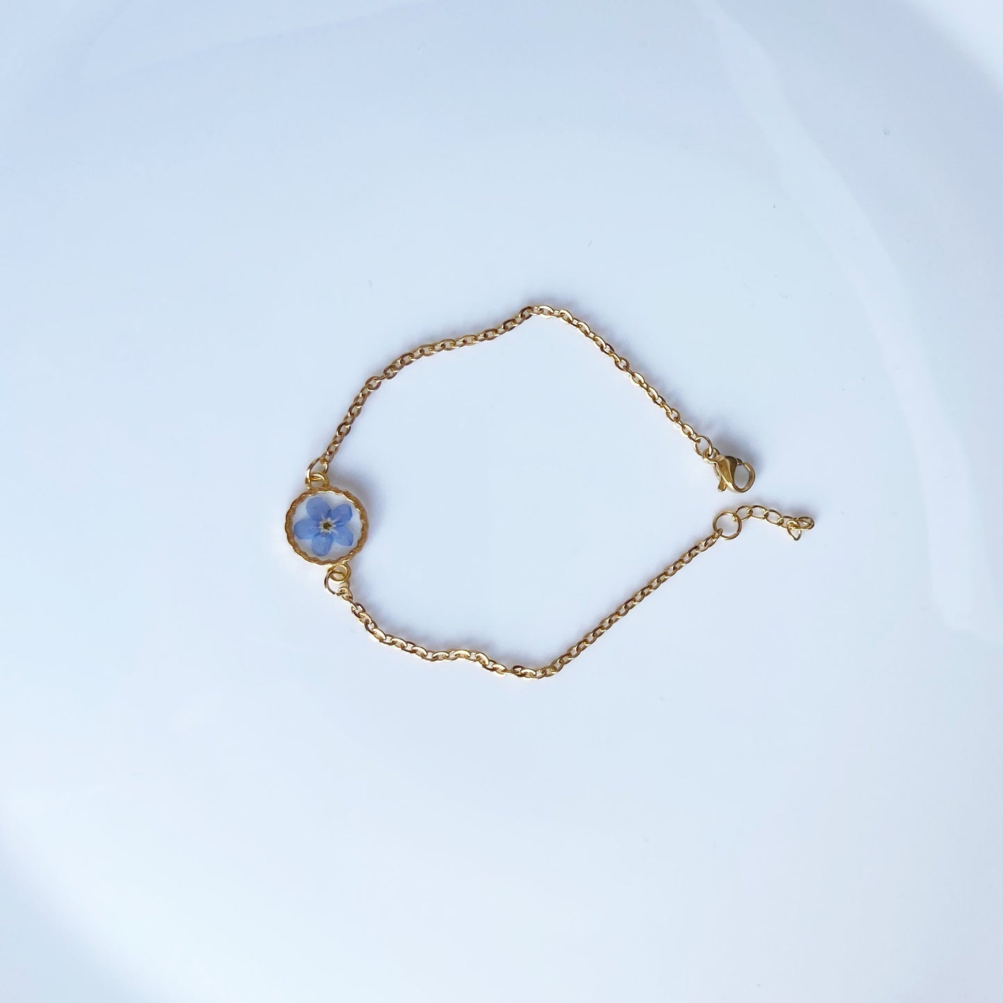 Blue flower in resin gold  bracelet  for women  Flower Forget me not handmade jewelry Christmas gift for her Bridesmaid gift