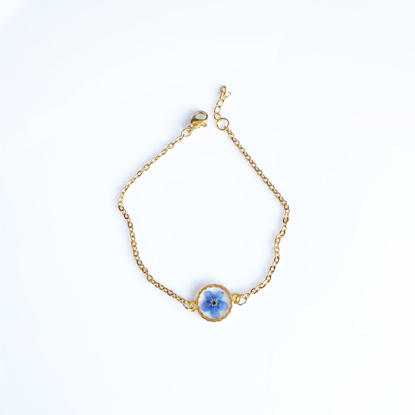 Blue flower in resin gold  bracelet  for women  Flower Forget me not handmade jewelry Christmas gift for her Bridesmaid gift
