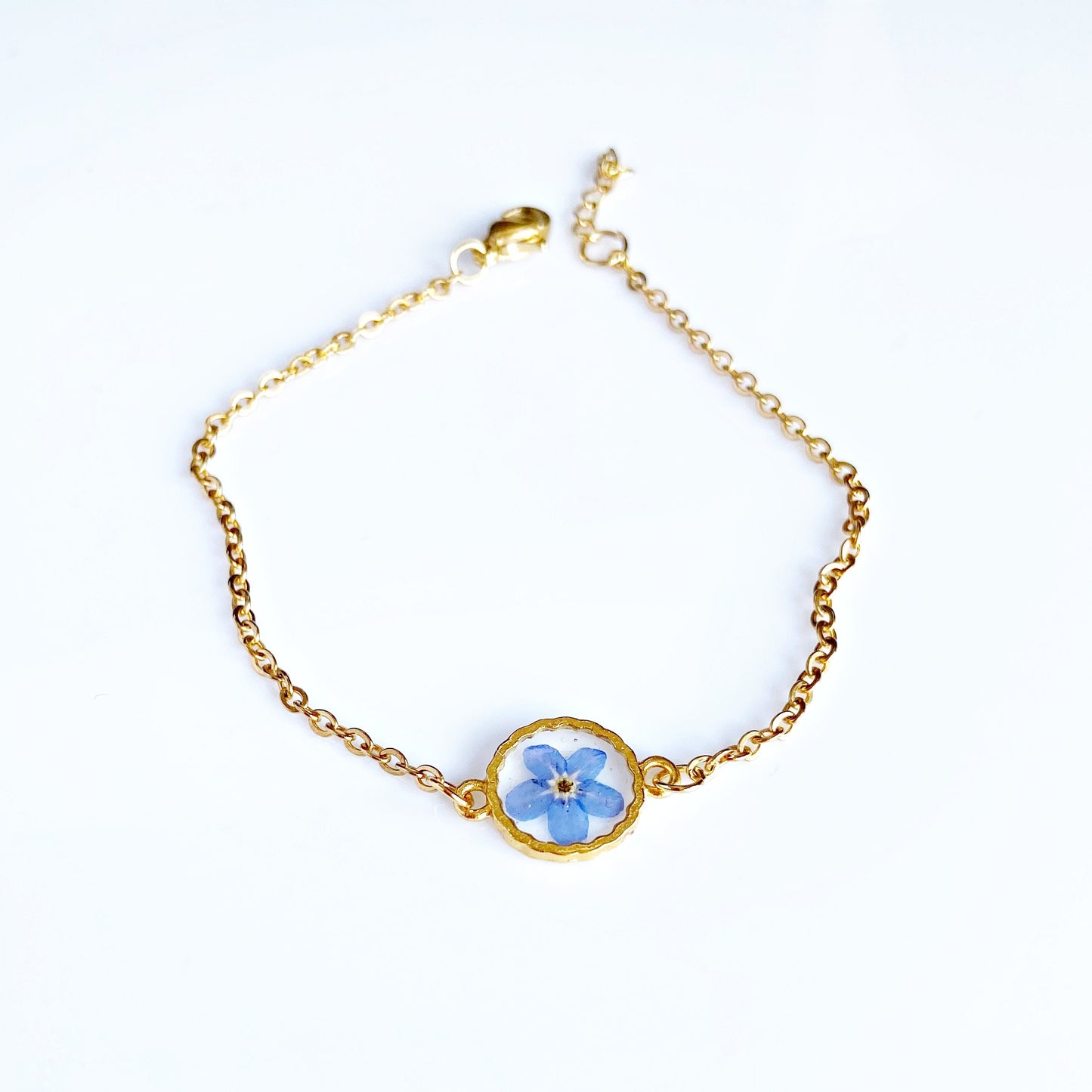 Blue flower in resin gold  bracelet  for women  Flower Forget me not handmade jewelry Christmas gift for her Bridesmaid gift