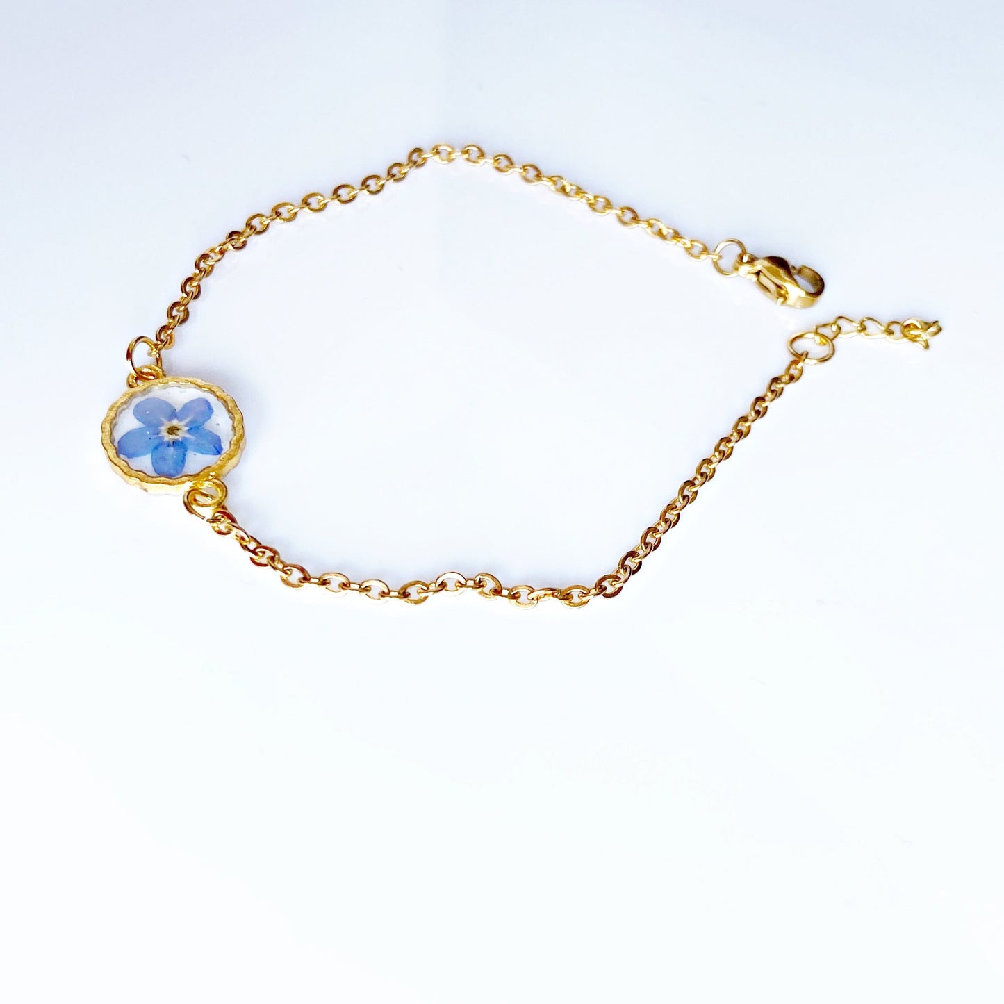 Blue flower in resin gold  bracelet  for women  Flower Forget me not handmade jewelry Christmas gift for her Bridesmaid gift