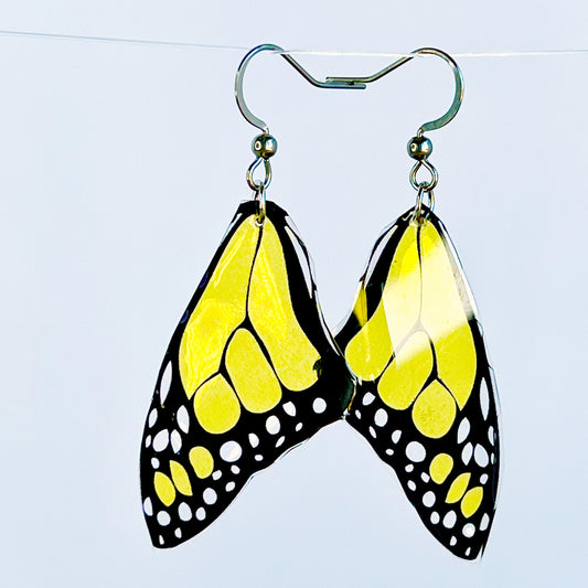 Insect jewelry Monarch butterfly jewelry Christmas gift Birthday Butterfly wings Yellow earrings Dangle earrings Insect earrings Eco resin