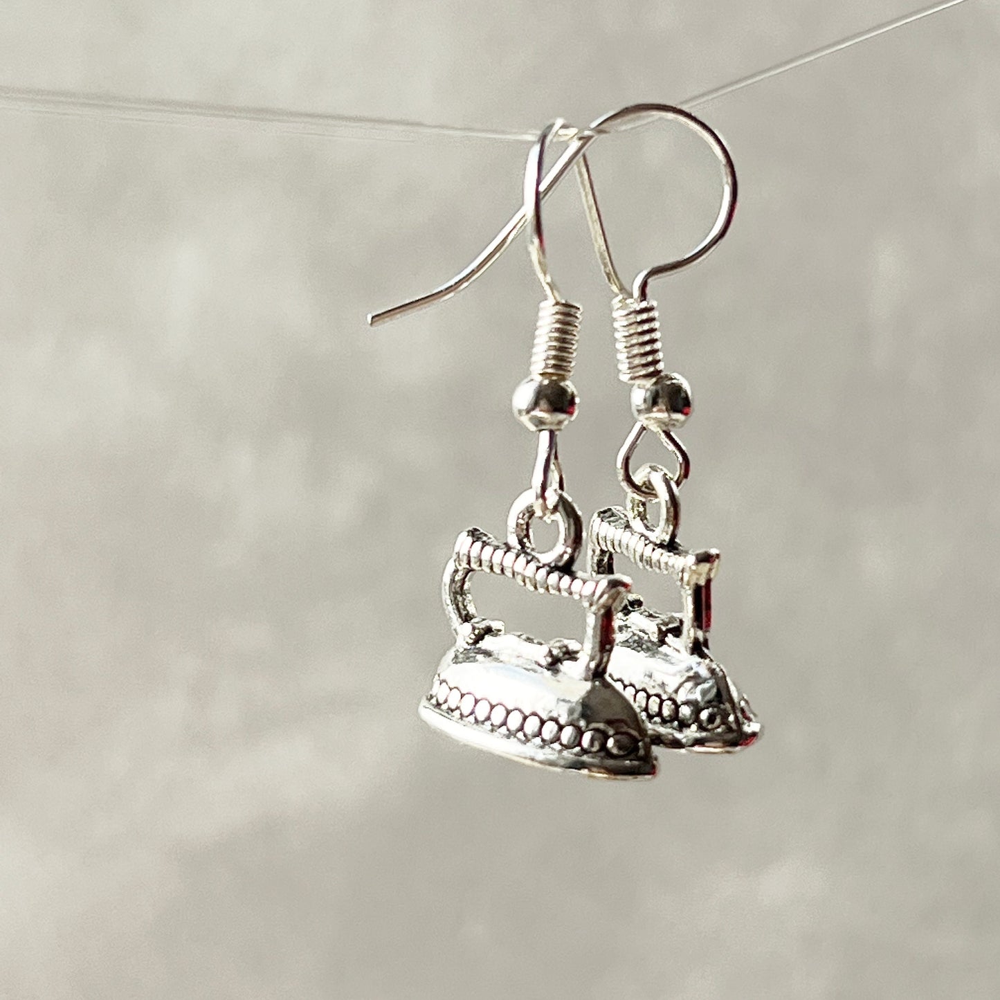 Iron drop earrings.Smoothing-iron jewelry