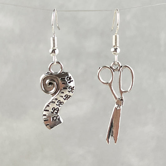 Scissors and tape measure mismatched earrings , sewing gift Novelty quirky tape measure Crafty gift Seamstress jewelry