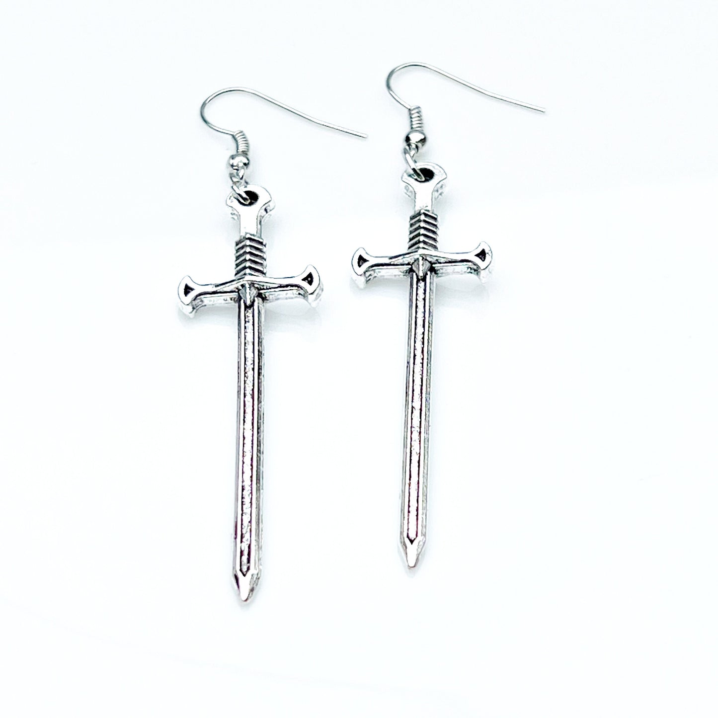 Silver sword earrings, Sword Victorian goth jewelry, Medieval swords ,Hypoallergenic ear wires dagger earrings, Knife Renaissance jewellery