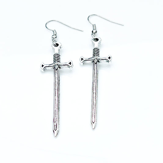 Silver sword earrings, Sword Victorian goth jewelry, Medieval swords ,Hypoallergenic ear wires dagger earrings, Knife Renaissance jewellery
