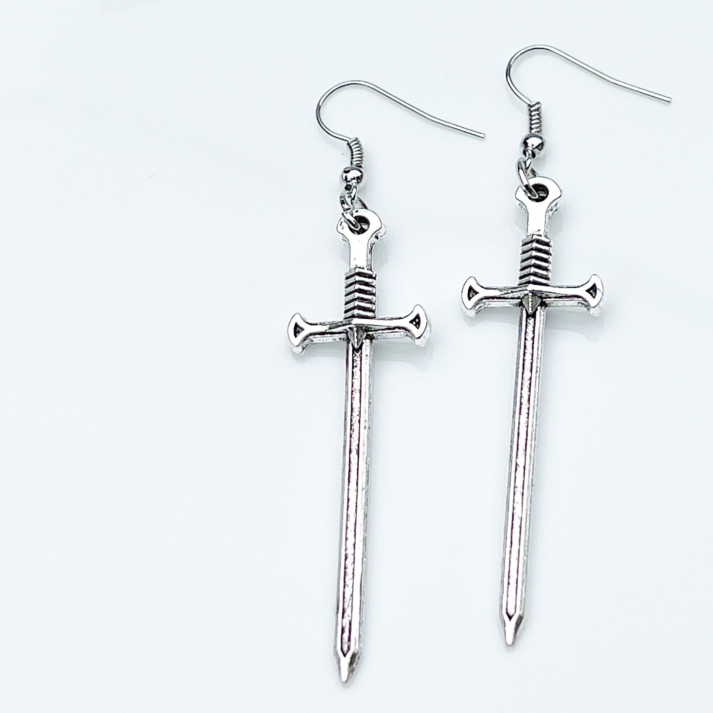 Silver sword earrings, Sword Victorian goth jewelry, Medieval swords ,Hypoallergenic ear wires dagger earrings, Knife Renaissance jewellery