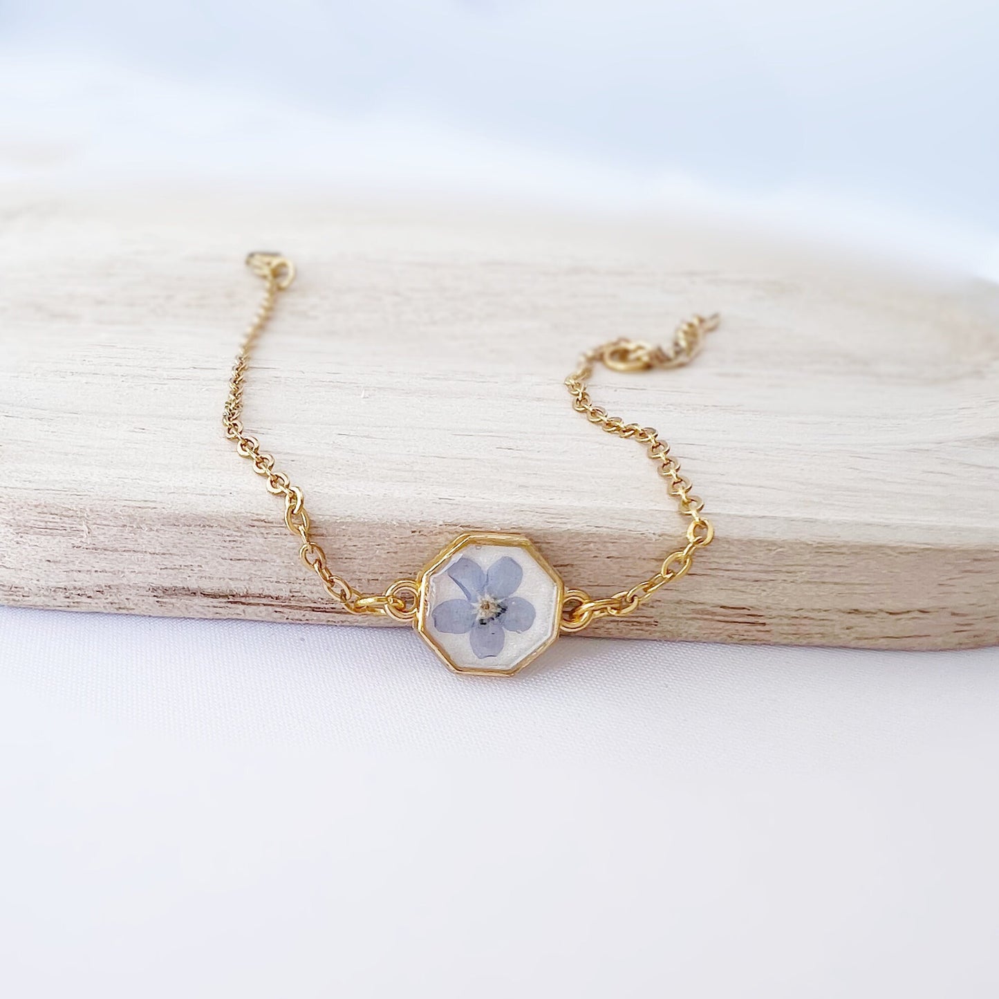 Forget me not flower bracelet for women ,  Pressed Blue Flower Jewelry , Gifts For Her ,Memorial bracelet , Summer jewelry