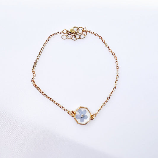 Forget me not flower bracelet for women ,  Pressed Blue Flower Jewelry , Gifts For Her ,Memorial bracelet , Summer jewelry