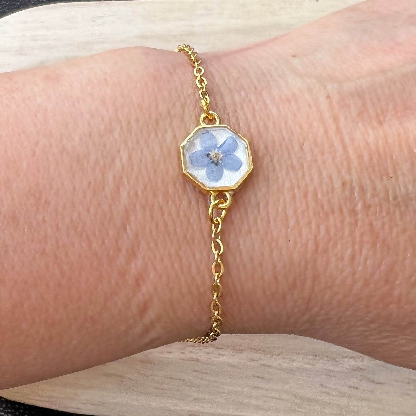 Forget me not flower bracelet for women ,  Pressed Blue Flower Jewelry , Gifts For Her ,Memorial bracelet , Summer jewelry
