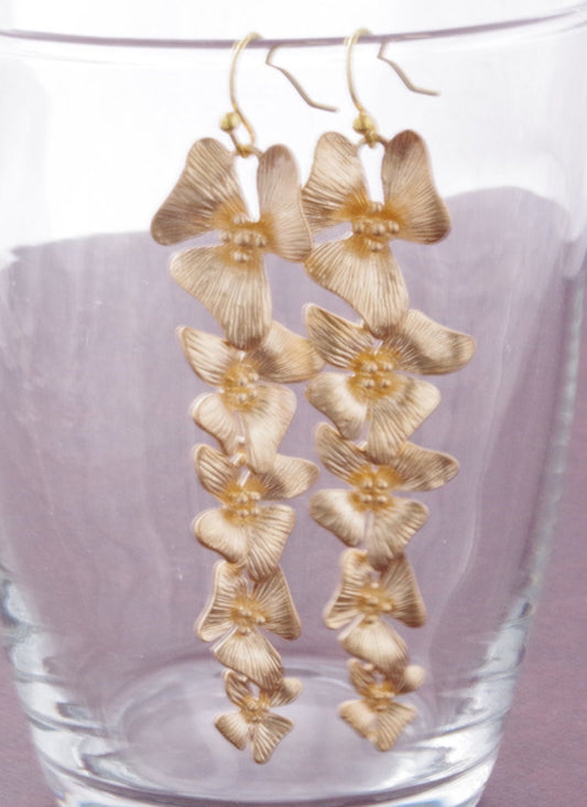 Orchid Earrings Long Drop Earrings Bridal Jewelry Flower Earrings Bridesmaid Earrings Wedding jewelry Mother's day gift for mom grandma gift