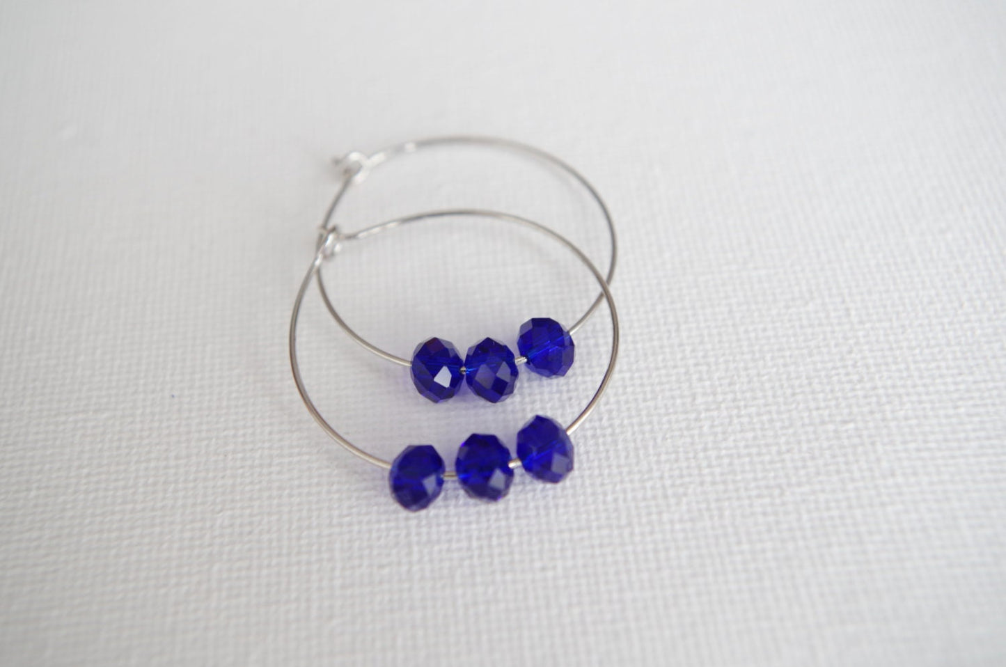 Large hoop earrings Blue Crystal earrings Christmas  gifts for girlfriend Boho earrings Beaded jewelry
