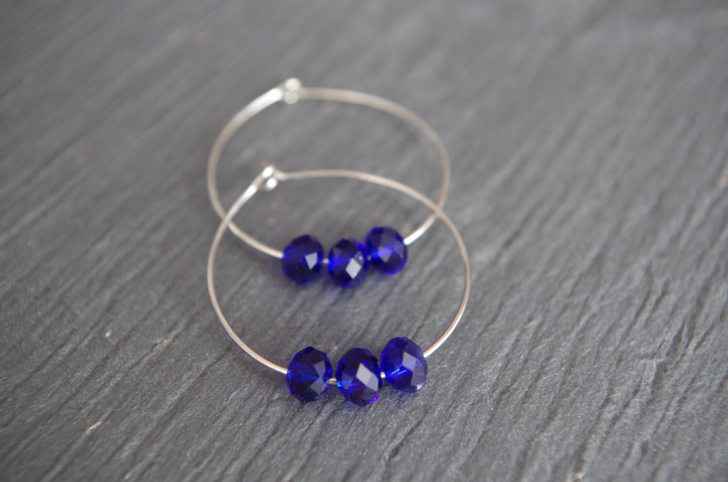 Large hoop earrings Blue Crystal earrings Christmas  gifts for girlfriend Boho earrings Beaded jewelry
