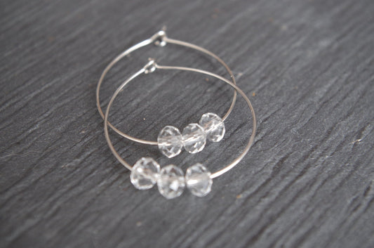 Simple Hoop Earrings Beaded Hoop Earrings Crystal Beaded Jewelry Minimalistic earrings