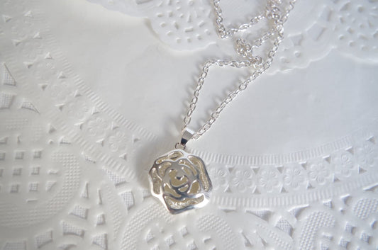 Glowing Rose Necklace Glow in the Dark Jewelry Silver Rose Aqua Glowing Necklace Mothers day gifts for  Her Women jewelry