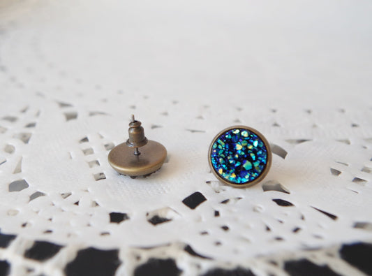 Blue druzy stud earrings Druzy post Druzy jewelry Small blue druzy studs Faux crystal earrings Crystal earrings Bridesmaid jewelry Tiny stud