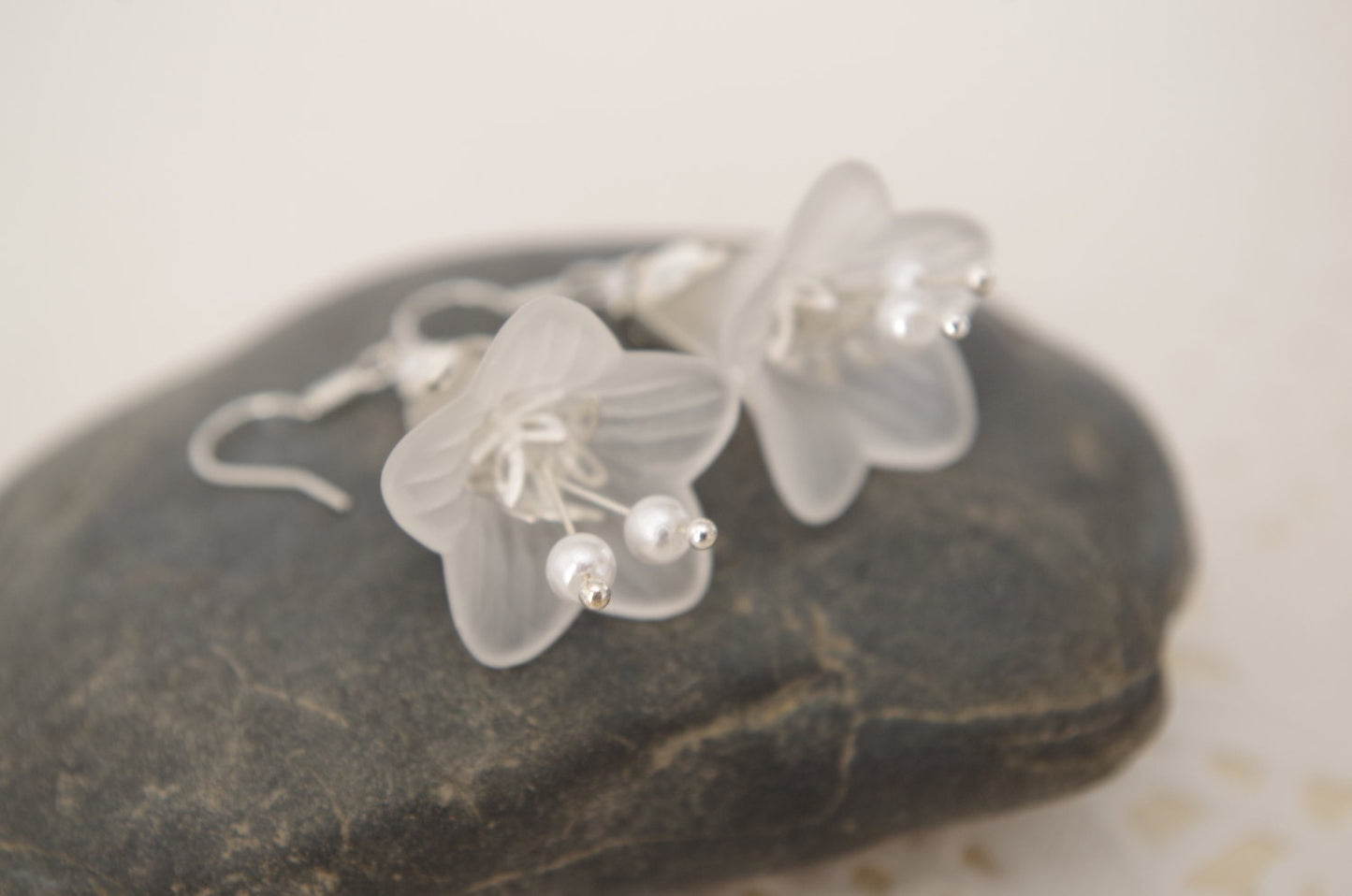 White Lucite Flower Earrings Lilac Flower Dangle Earrings Victorian Jewelry Party Gift Idea